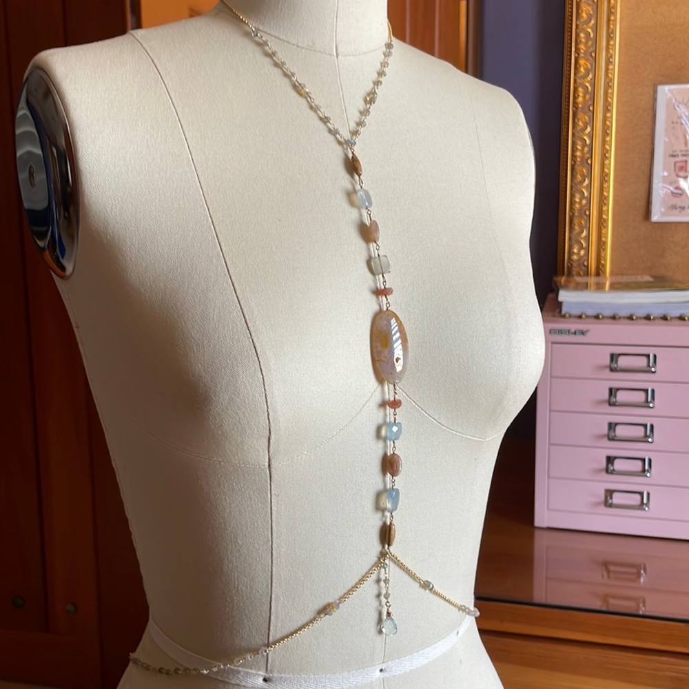 Dawn Star Collection Gold Body Chain with Semiprecious Stones. NWT